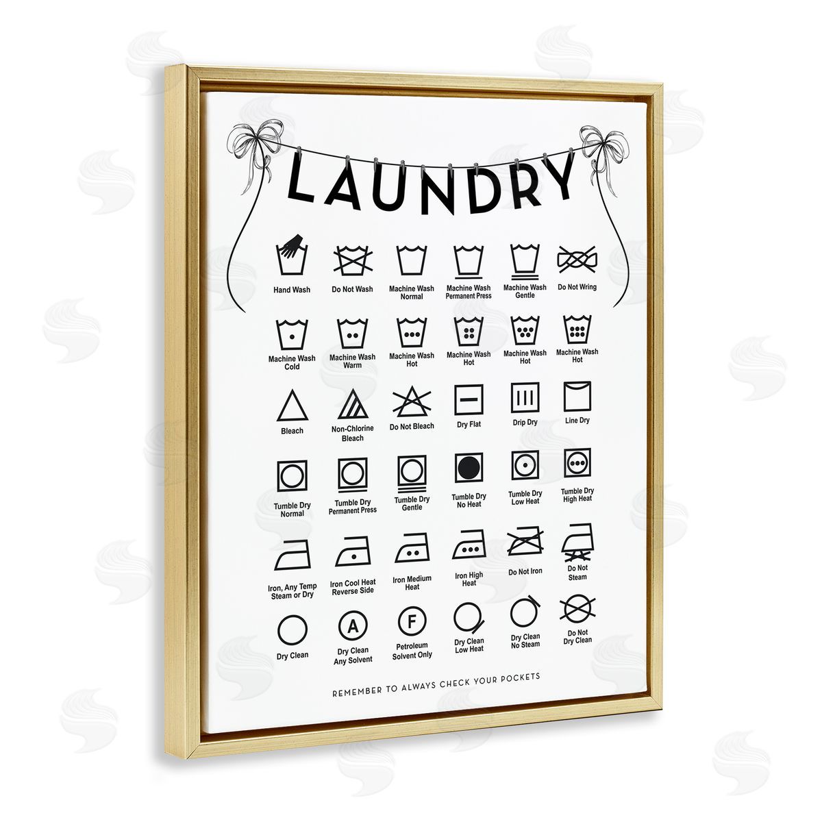 Lettered and Lined Laundry Symbols with Vintage Ribbons Canvas Wall Art Print