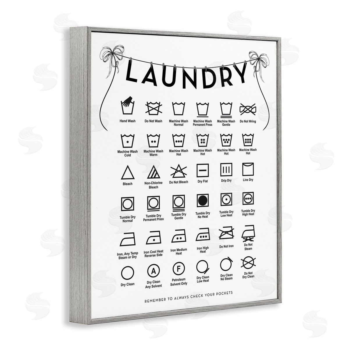 Lettered and Lined Laundry Symbols with Vintage Ribbons Canvas Wall Art Print