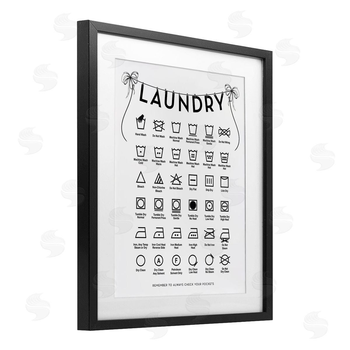 Lettered and Lined Laundry Symbols with Vintage Ribbons Canvas Wall Art Print