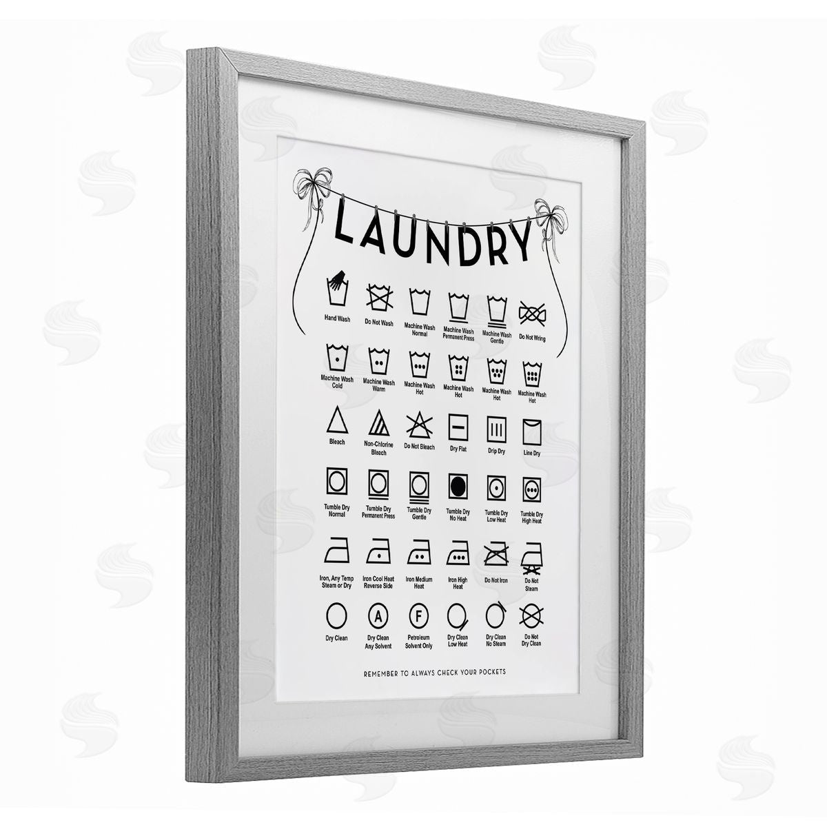 Lettered and Lined Laundry Symbols with Vintage Ribbons Canvas Wall Art Print