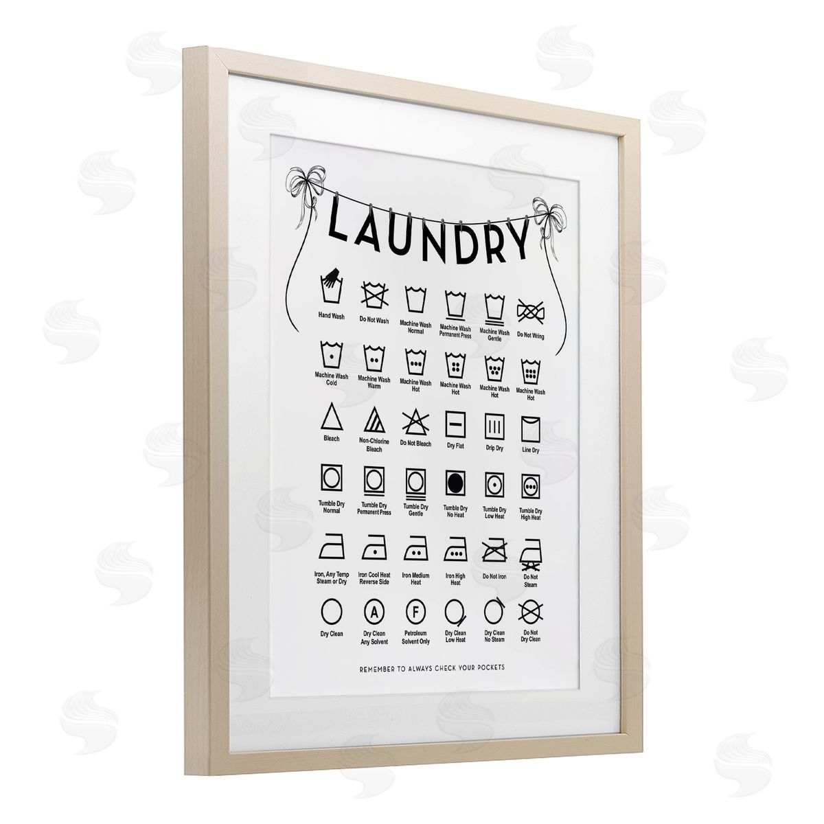 Lettered and Lined Laundry Symbols with Vintage Ribbons Canvas Wall Art Print