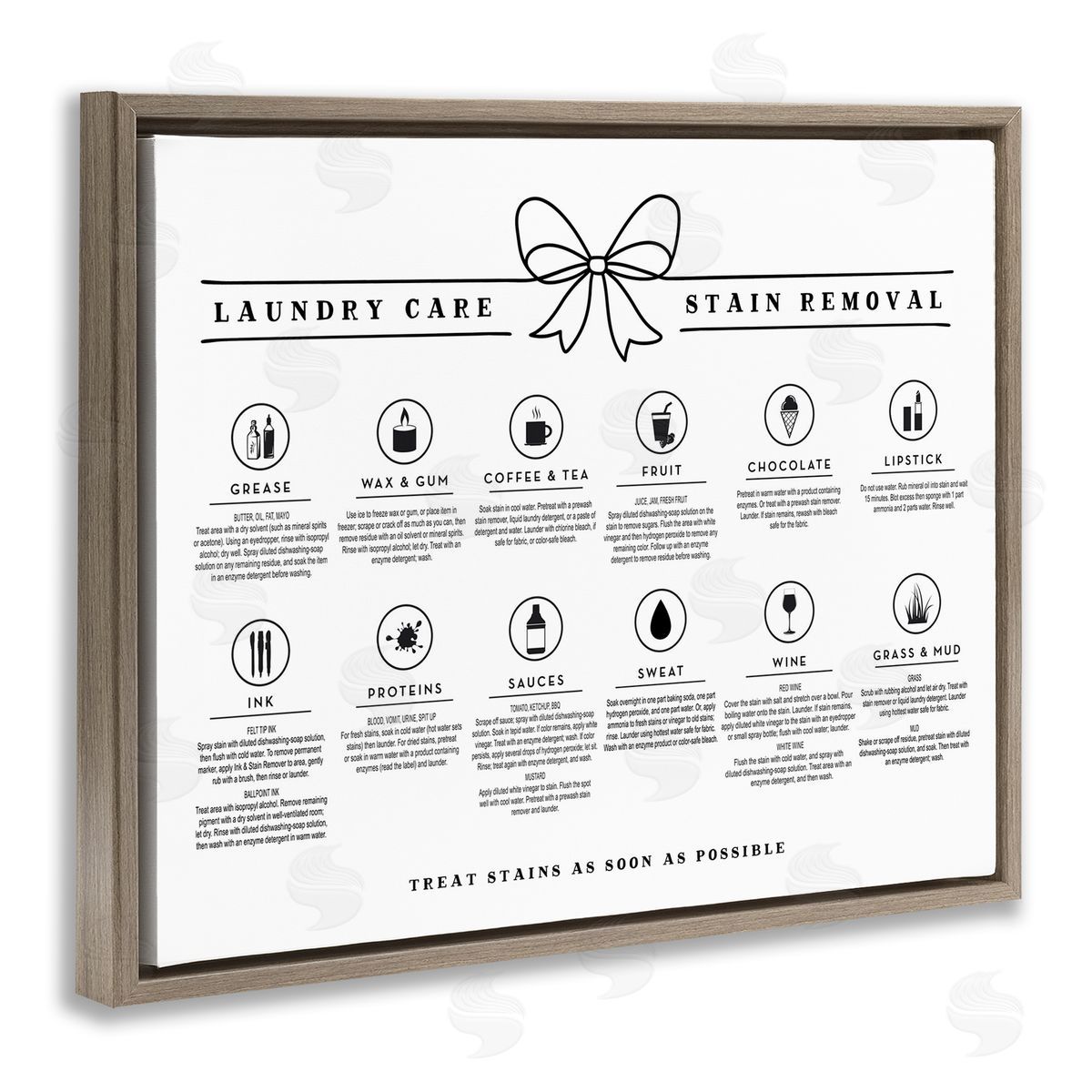 Lettered and Lined Laundry Care Stain Removal Guide Canvas Wall Art Print