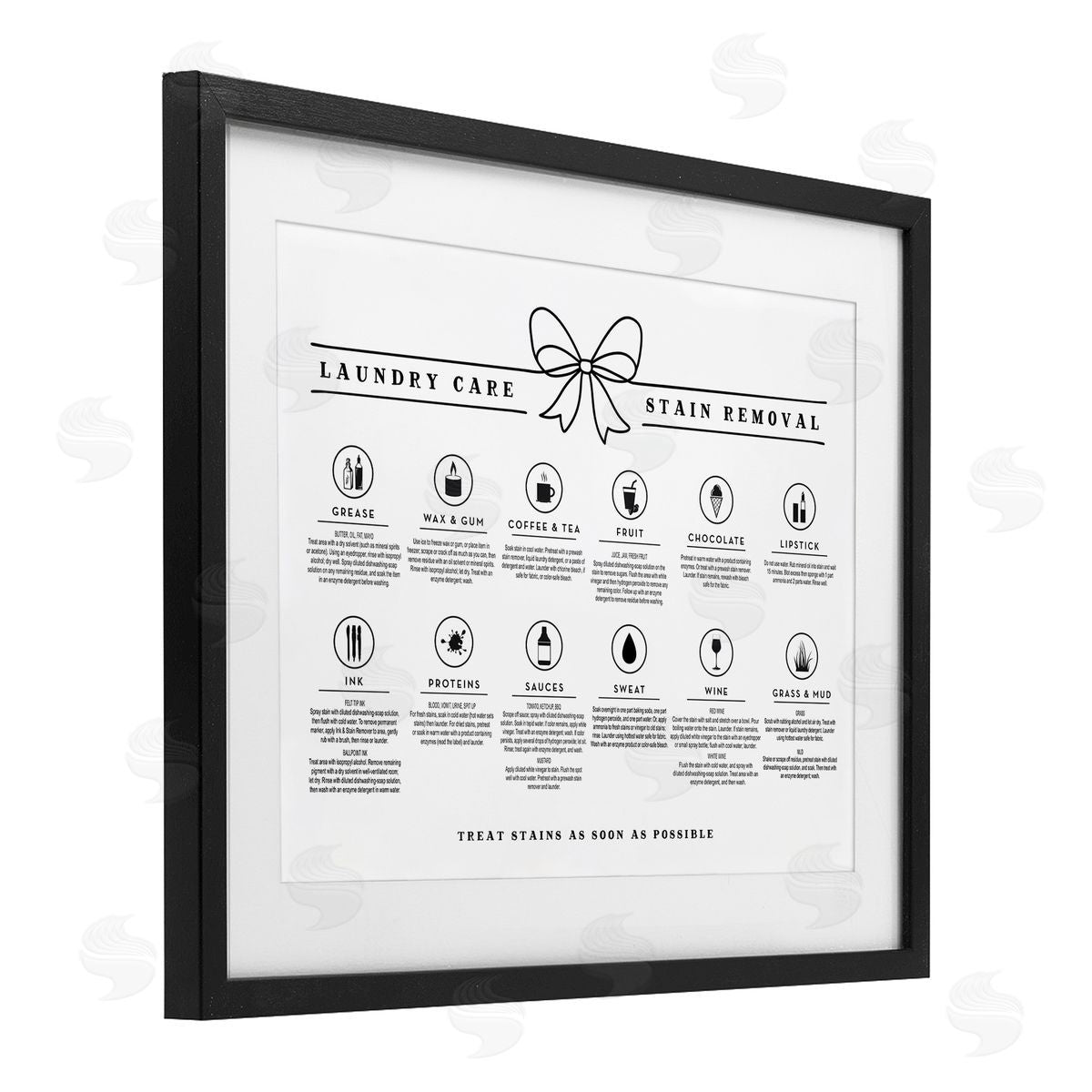 Lettered and Lined Laundry Care Stain Removal Guide Canvas Wall Art Print