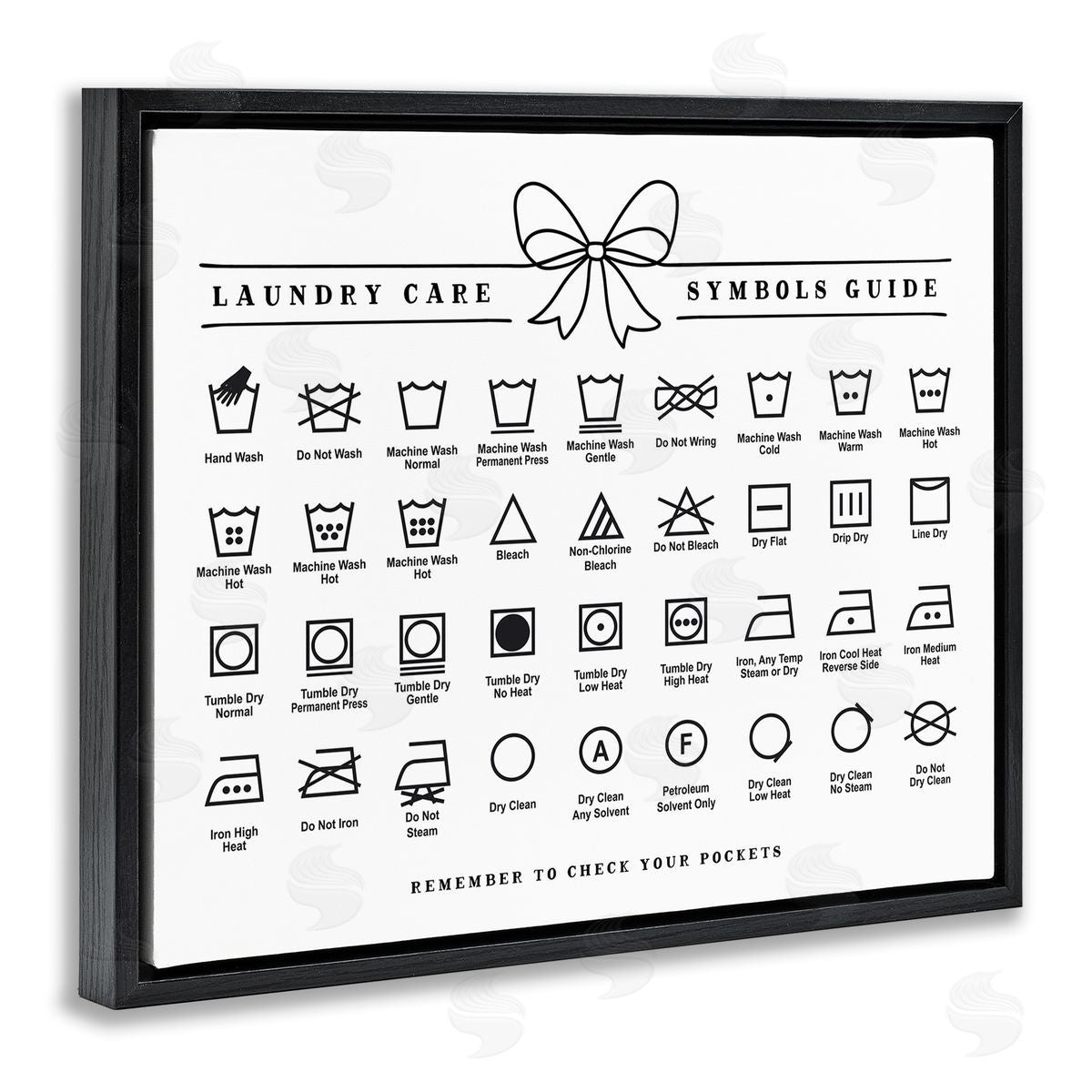 Lettered and Lined Laundry Care Symbols Guide Canvas Wall Art Print