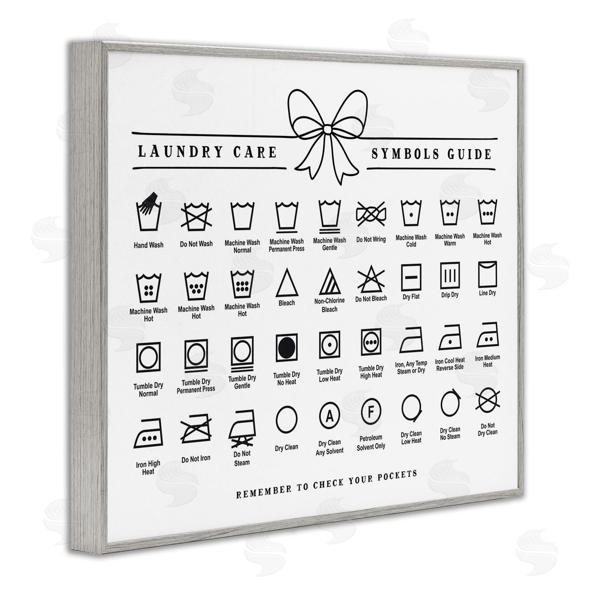Lettered and Lined Laundry Care Symbols Guide Canvas Wall Art Print