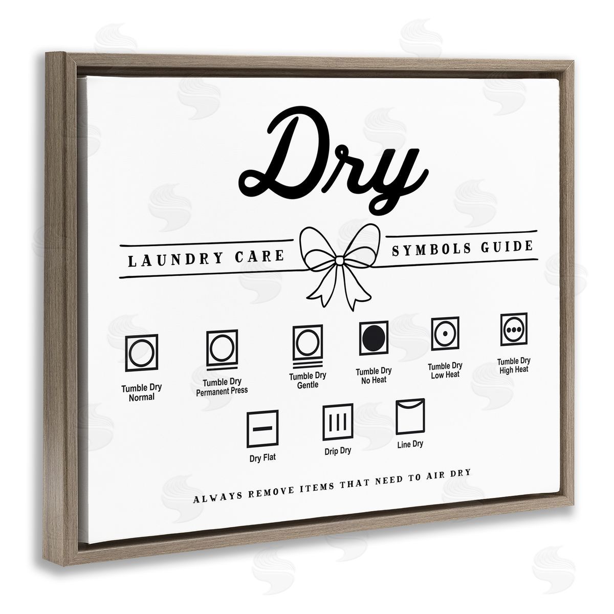 Lettered and Lined Dry Laundry Symbols Bow Detail Canvas Wall Art Print