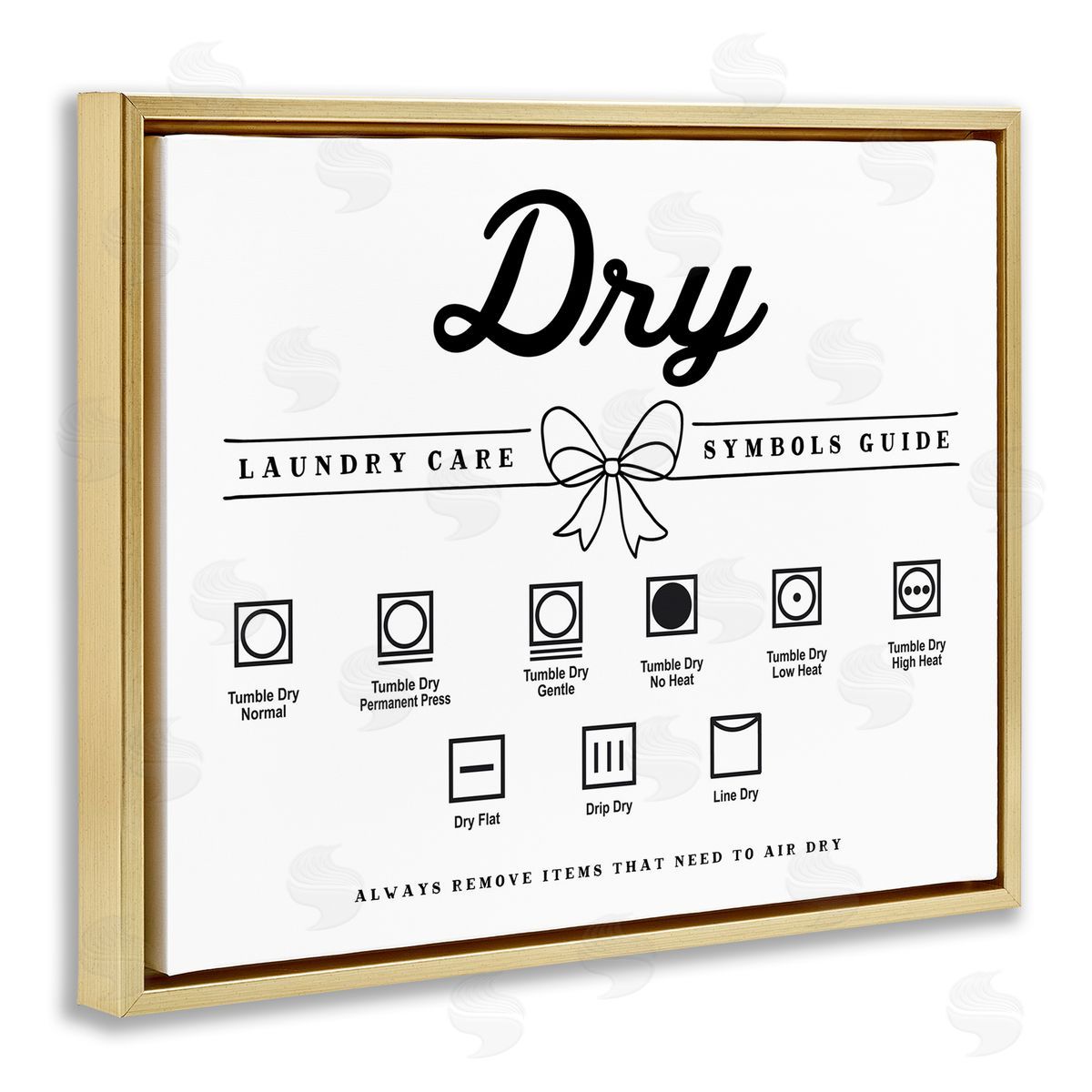 Lettered and Lined Dry Laundry Symbols Bow Detail Canvas Wall Art Print
