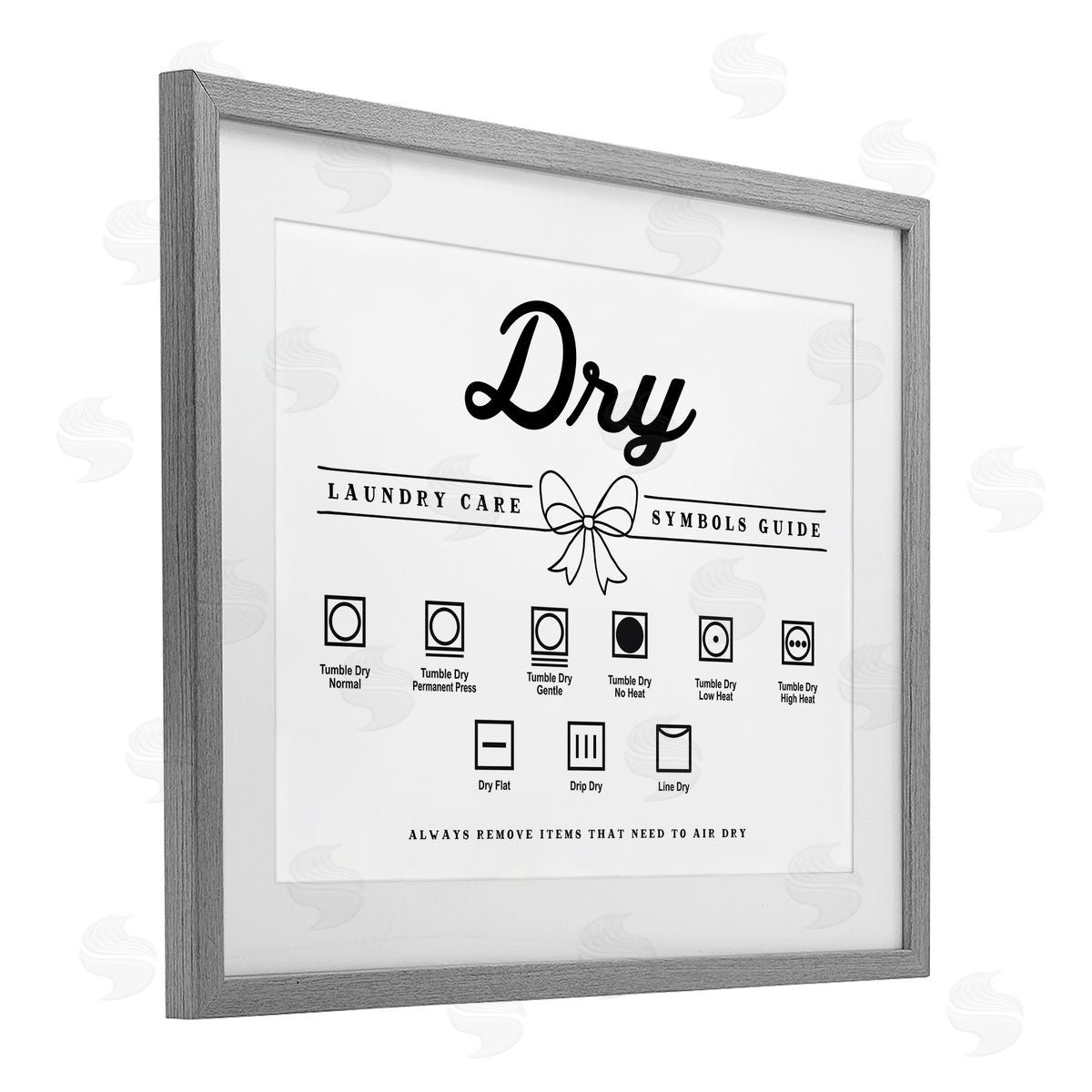 Lettered and Lined Dry Laundry Symbols Bow Detail Canvas Wall Art Print