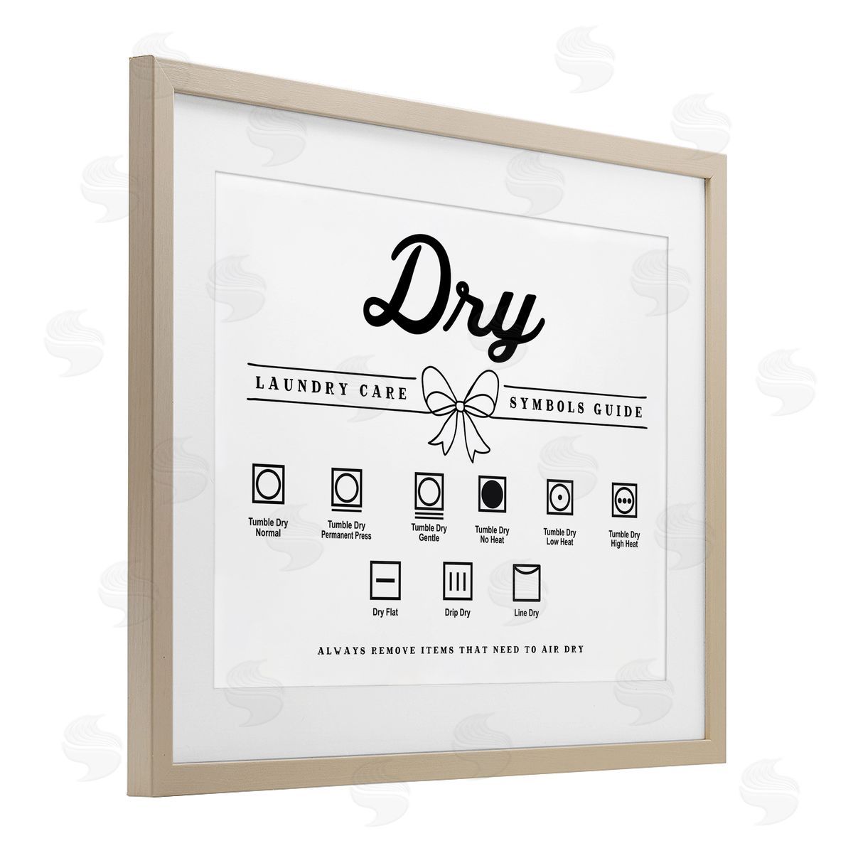 Lettered and Lined Dry Laundry Symbols Bow Detail Canvas Wall Art Print