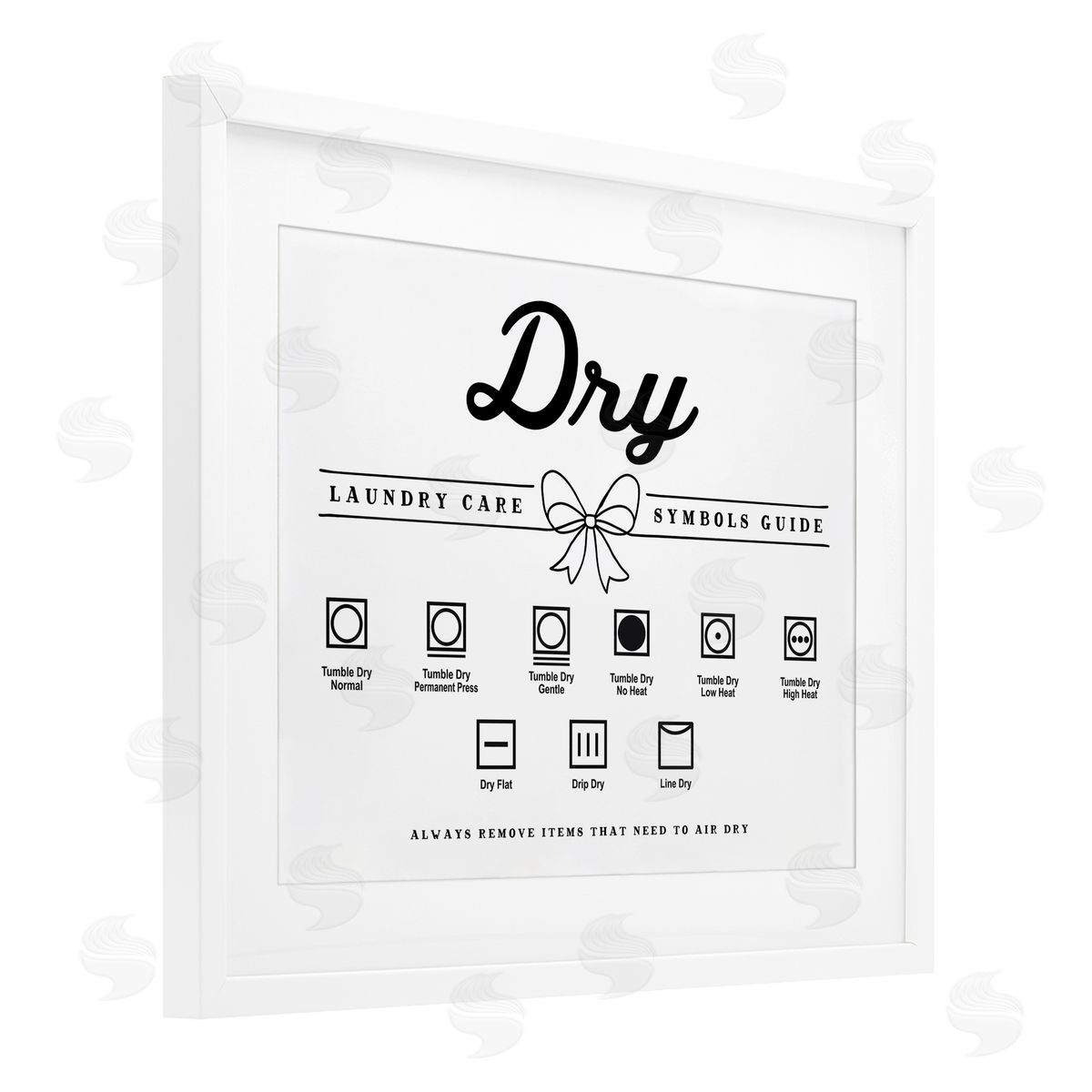 Lettered and Lined Dry Laundry Symbols Bow Detail Canvas Wall Art Print