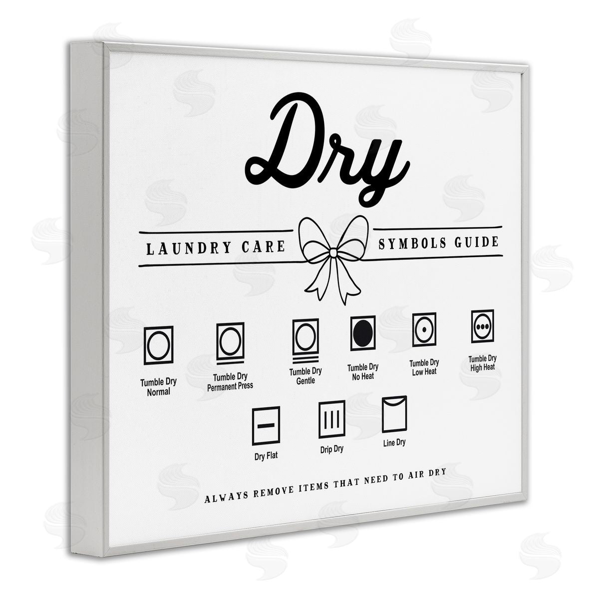Lettered and Lined Dry Laundry Symbols Bow Detail Canvas Wall Art Print