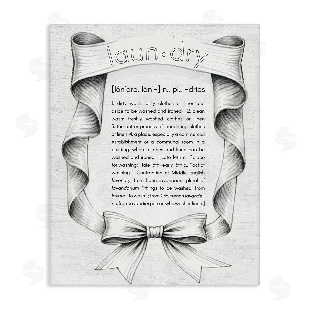 Lettered and Lined Laundry Definition Vintage Bow Canvas Wall Art Print