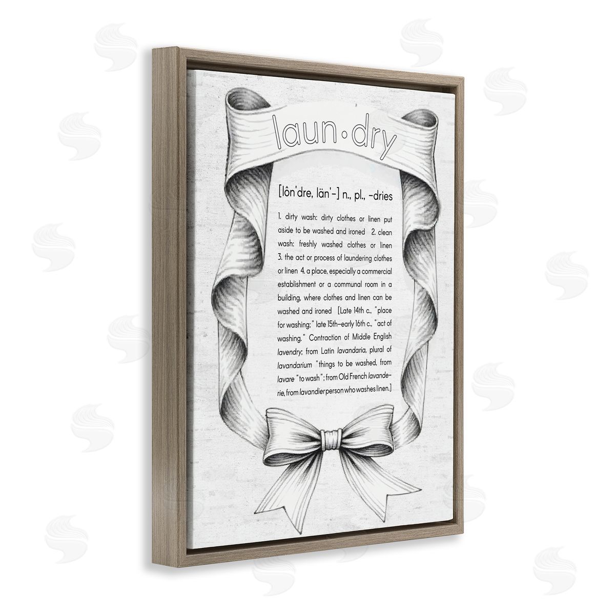 Lettered and Lined Laundry Definition Vintage Bow Canvas Wall Art Print