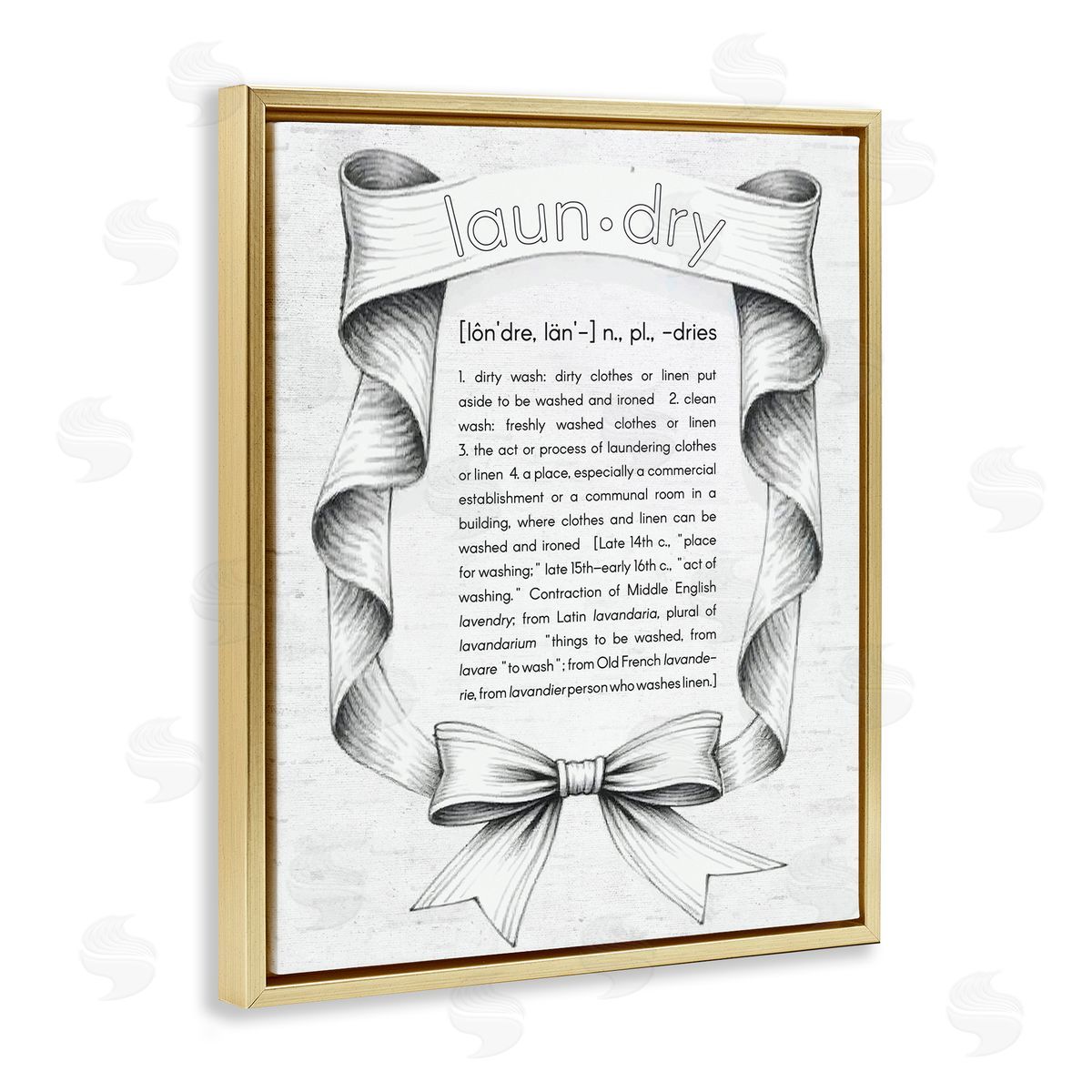 Lettered and Lined Laundry Definition Vintage Bow Canvas Wall Art Print