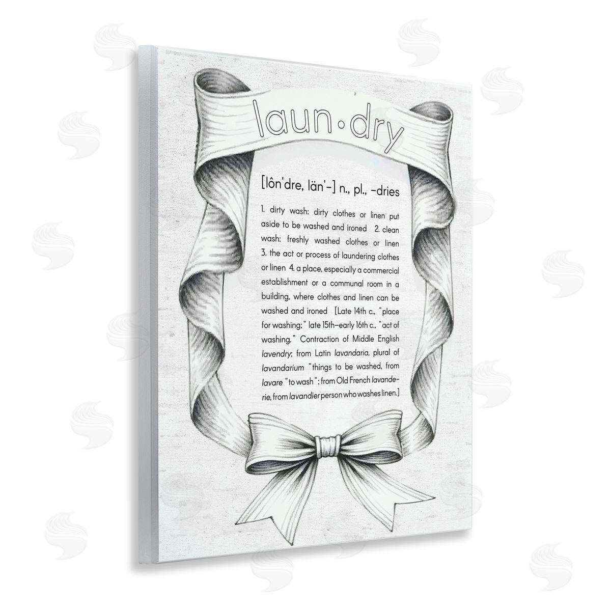 Lettered and Lined Laundry Definition Vintage Bow Canvas Wall Art Print