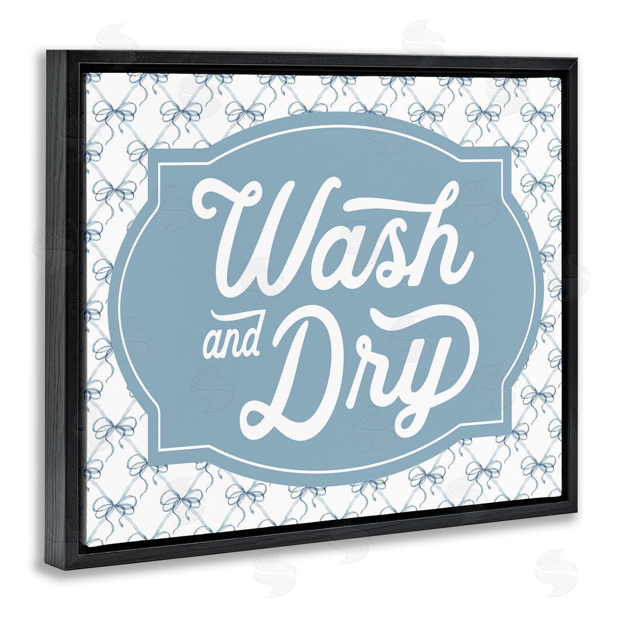 Lettered and Lined Wash & Dry with Bow Pattern Canvas Wall Art Print