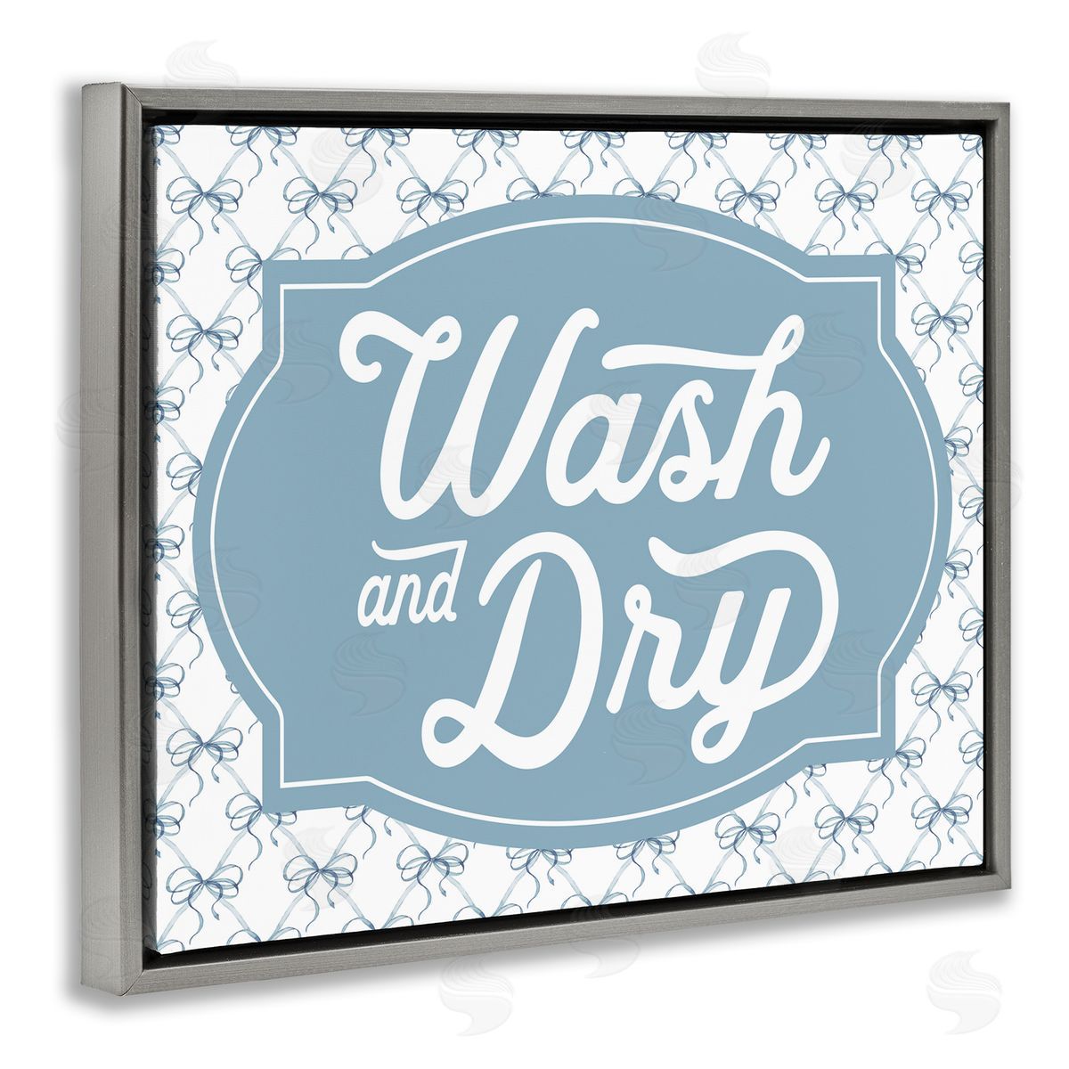 Lettered and Lined Wash & Dry with Bow Pattern Canvas Wall Art Print