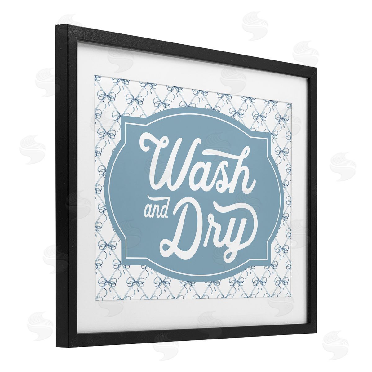 Lettered and Lined Wash & Dry with Bow Pattern Canvas Wall Art Print