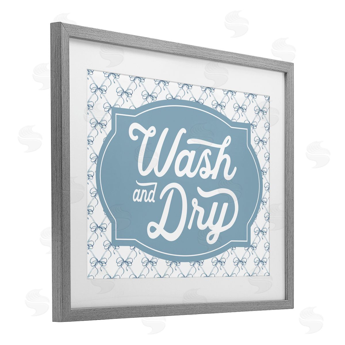 Lettered and Lined Wash & Dry with Bow Pattern Canvas Wall Art Print