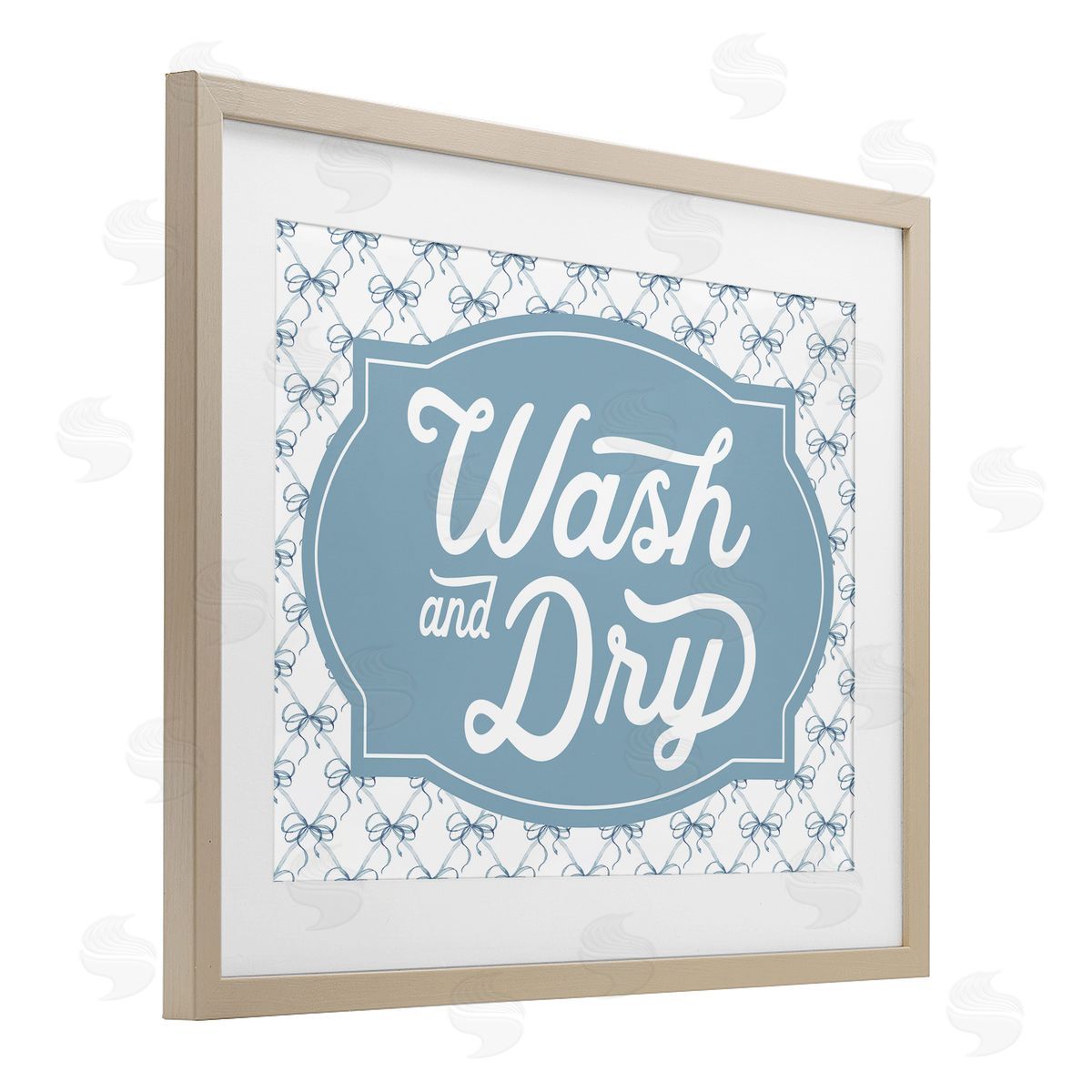 Lettered and Lined Wash & Dry with Bow Pattern Canvas Wall Art Print