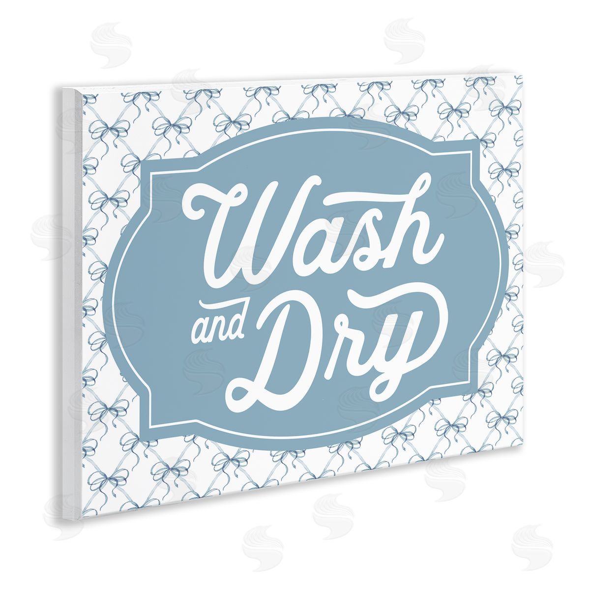 Lettered and Lined Wash & Dry with Bow Pattern Canvas Wall Art Print