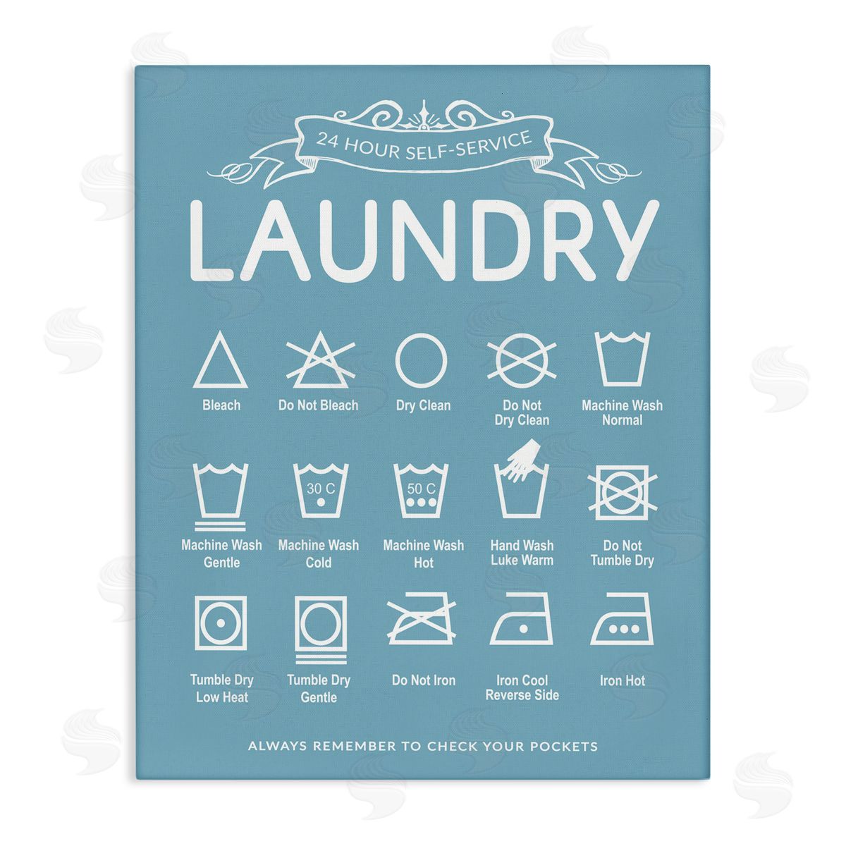 Lettered and Lined Blue Vintage Laundry Guide Canvas Wall Art Print