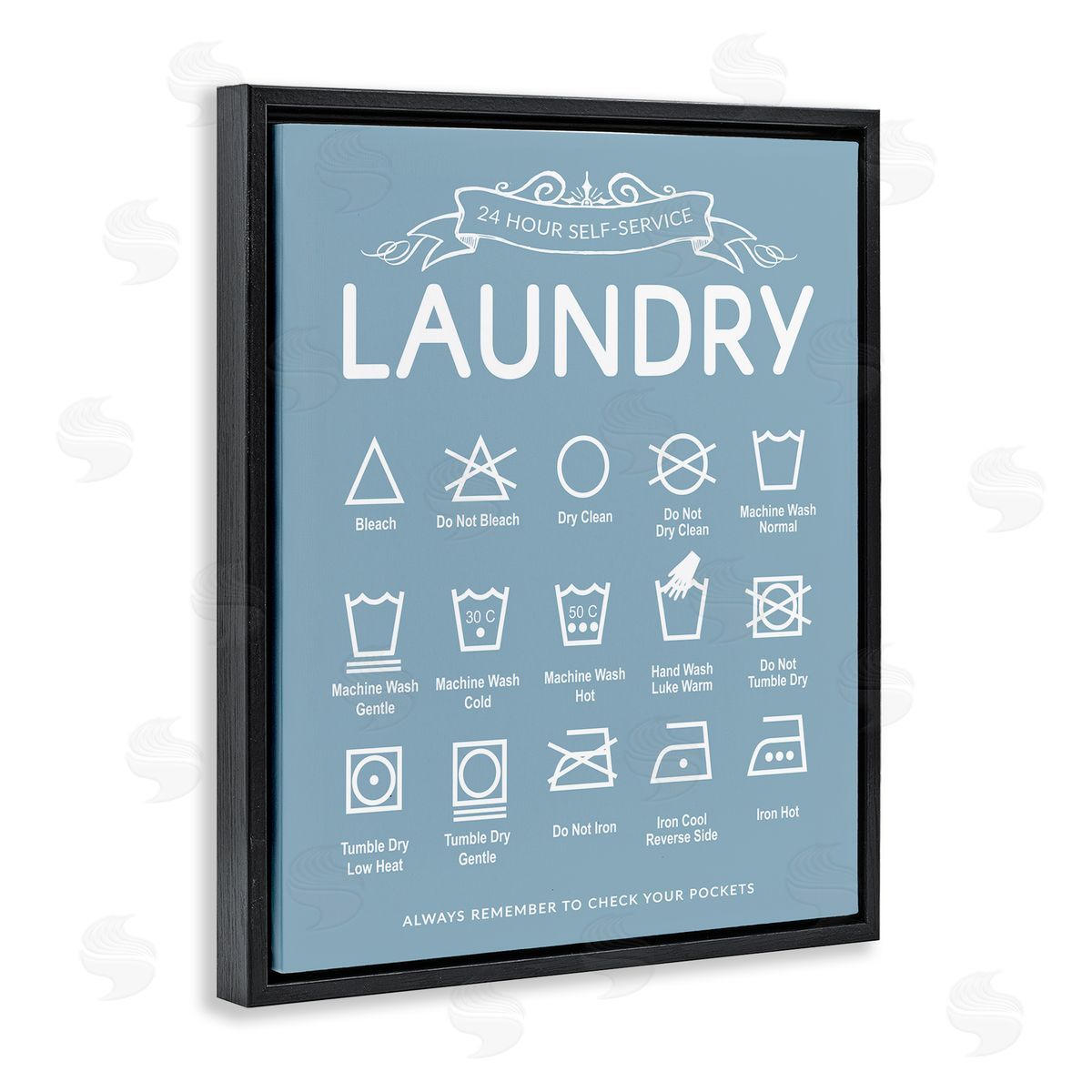 Lettered and Lined Blue Vintage Laundry Guide Canvas Wall Art Print