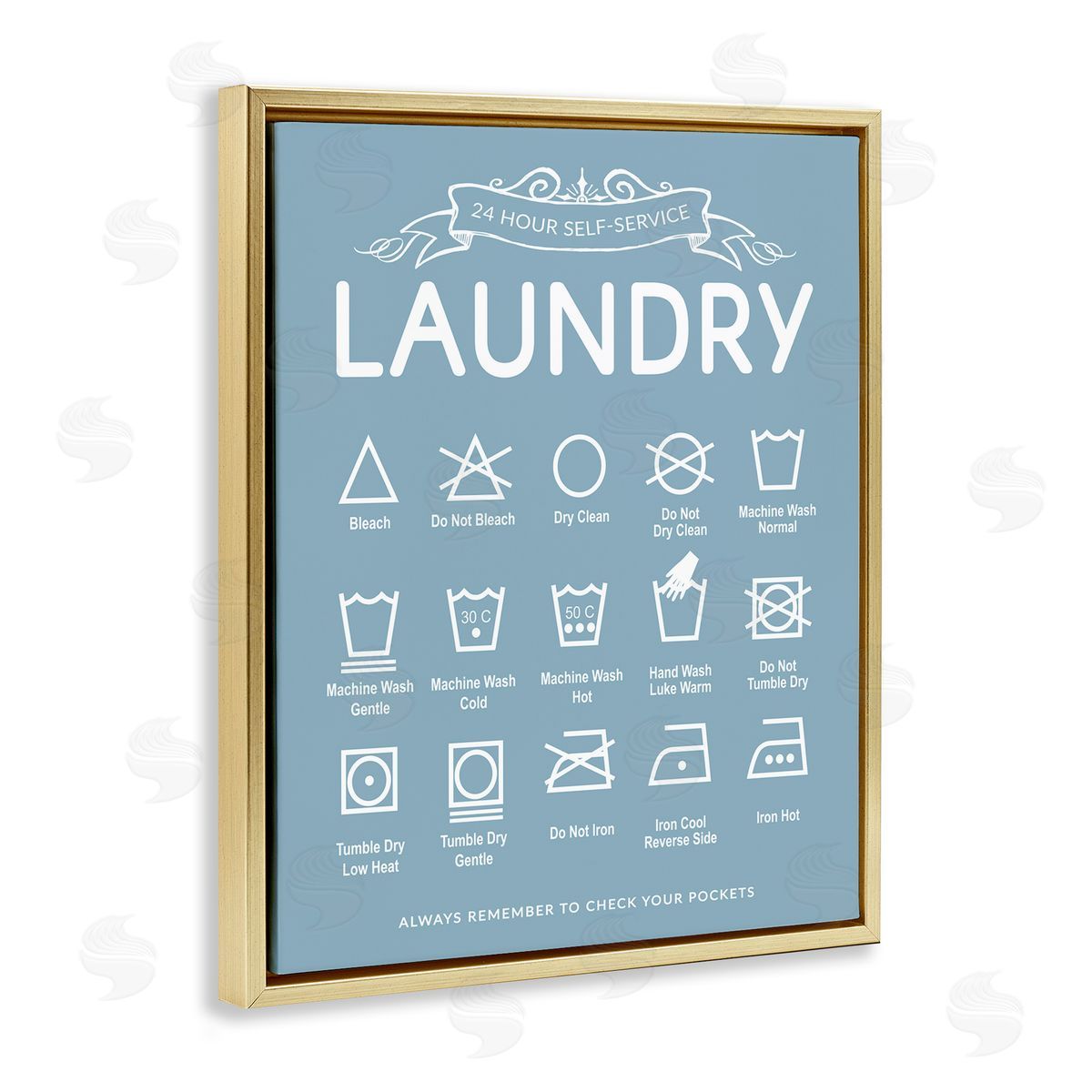Lettered and Lined Blue Vintage Laundry Guide Canvas Wall Art Print
