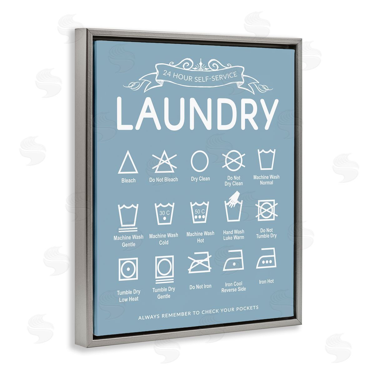 Lettered and Lined Blue Vintage Laundry Guide Canvas Wall Art Print
