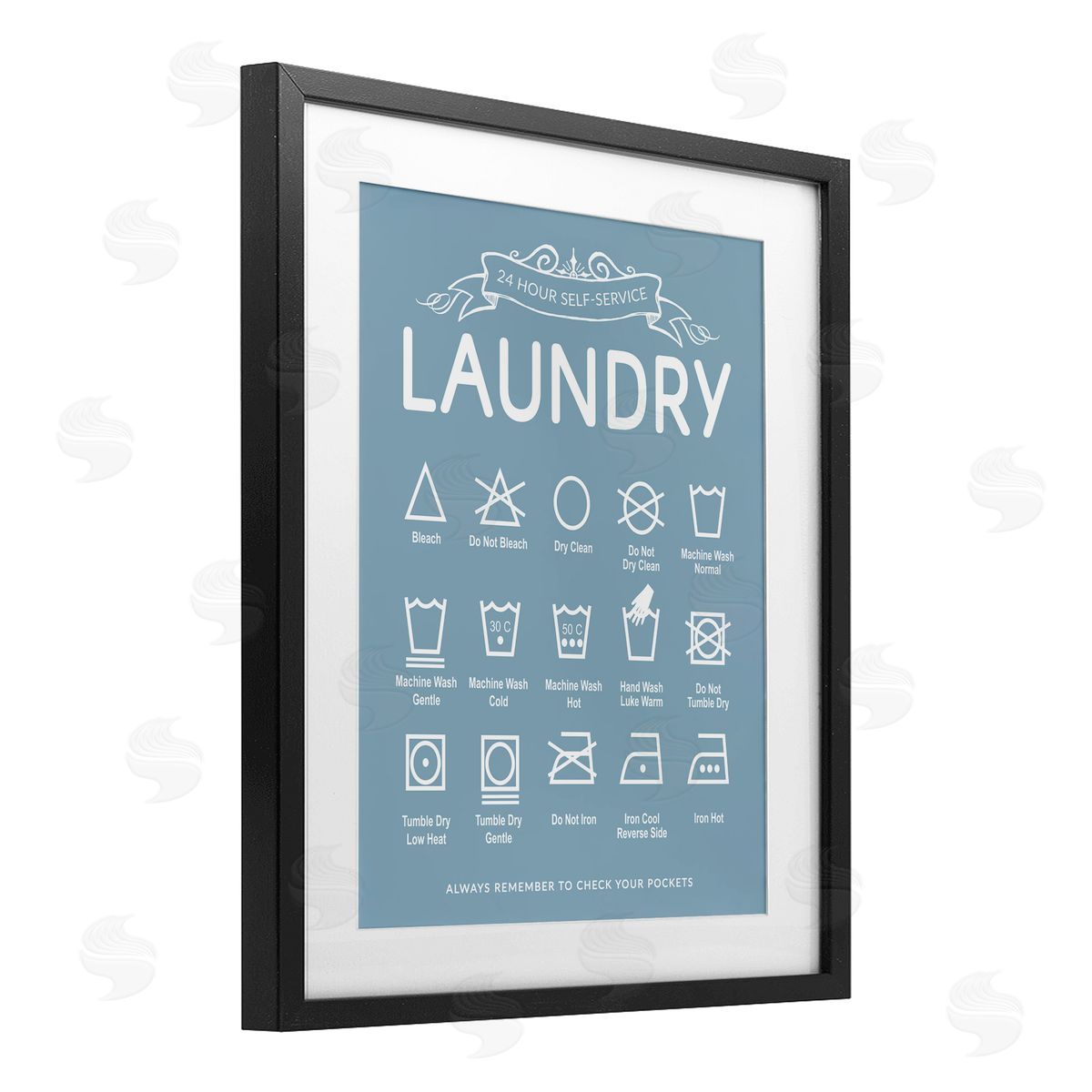 Lettered and Lined Blue Vintage Laundry Guide Canvas Wall Art Print