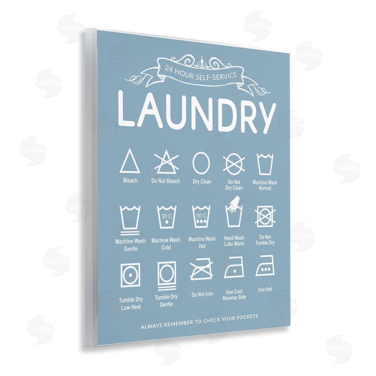 Lettered and Lined Blue Vintage Laundry Guide Canvas Wall Art Print