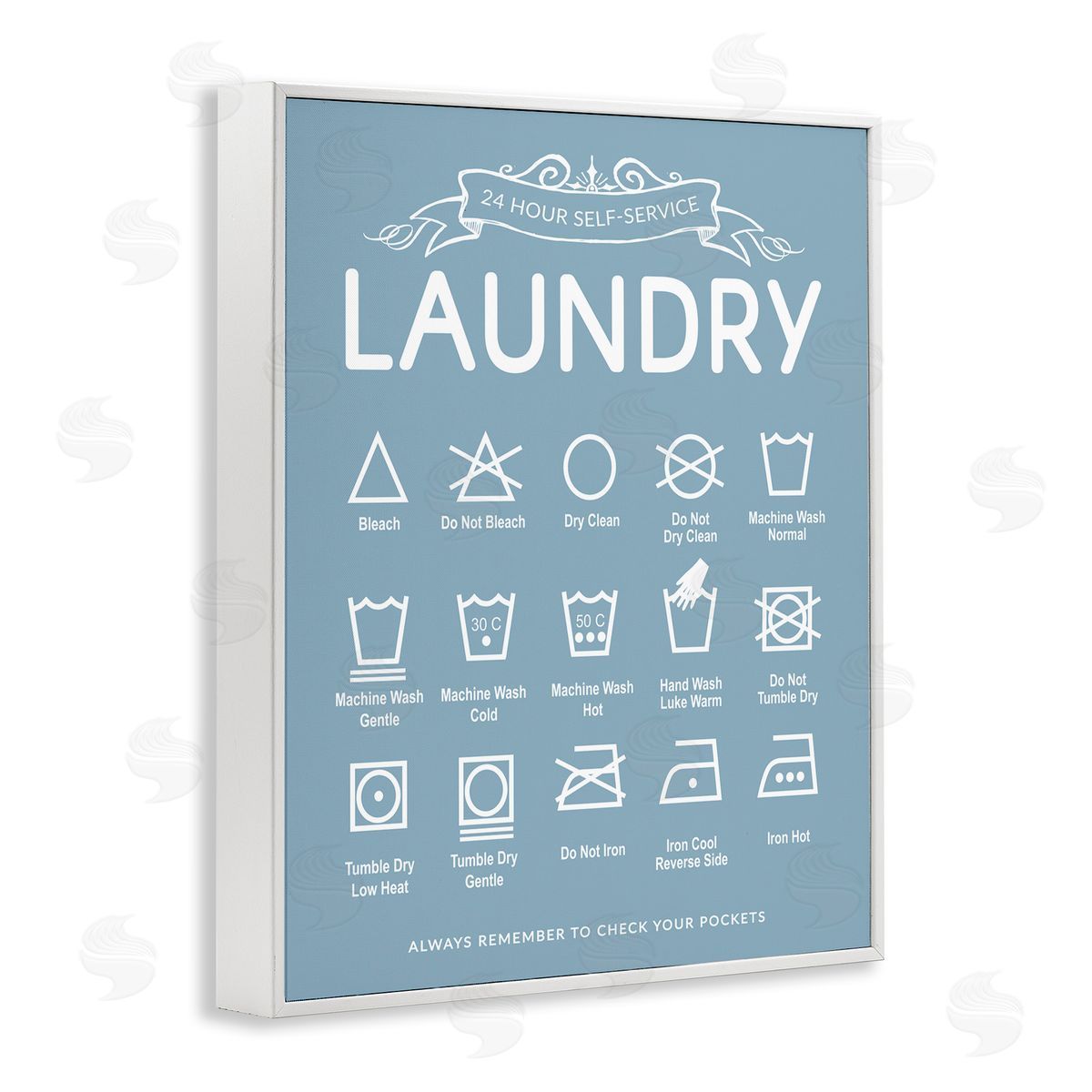 Lettered and Lined Blue Vintage Laundry Guide Canvas Wall Art Print