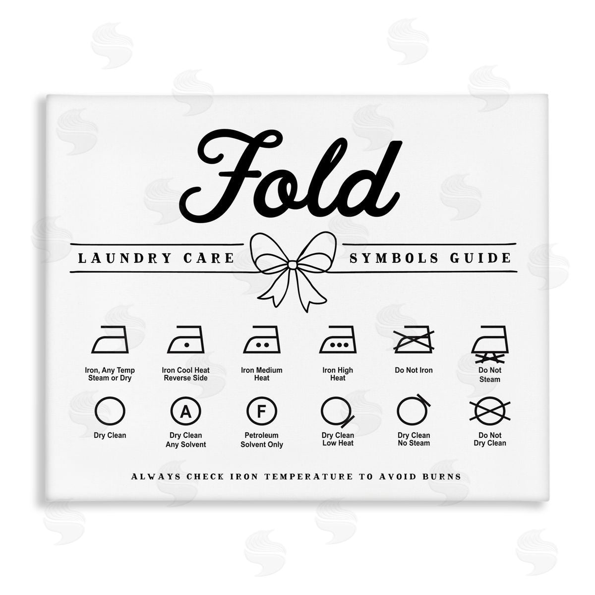 Lettered and Lined Fold Laundry Symbols Bow Detail Canvas Wall Art Print