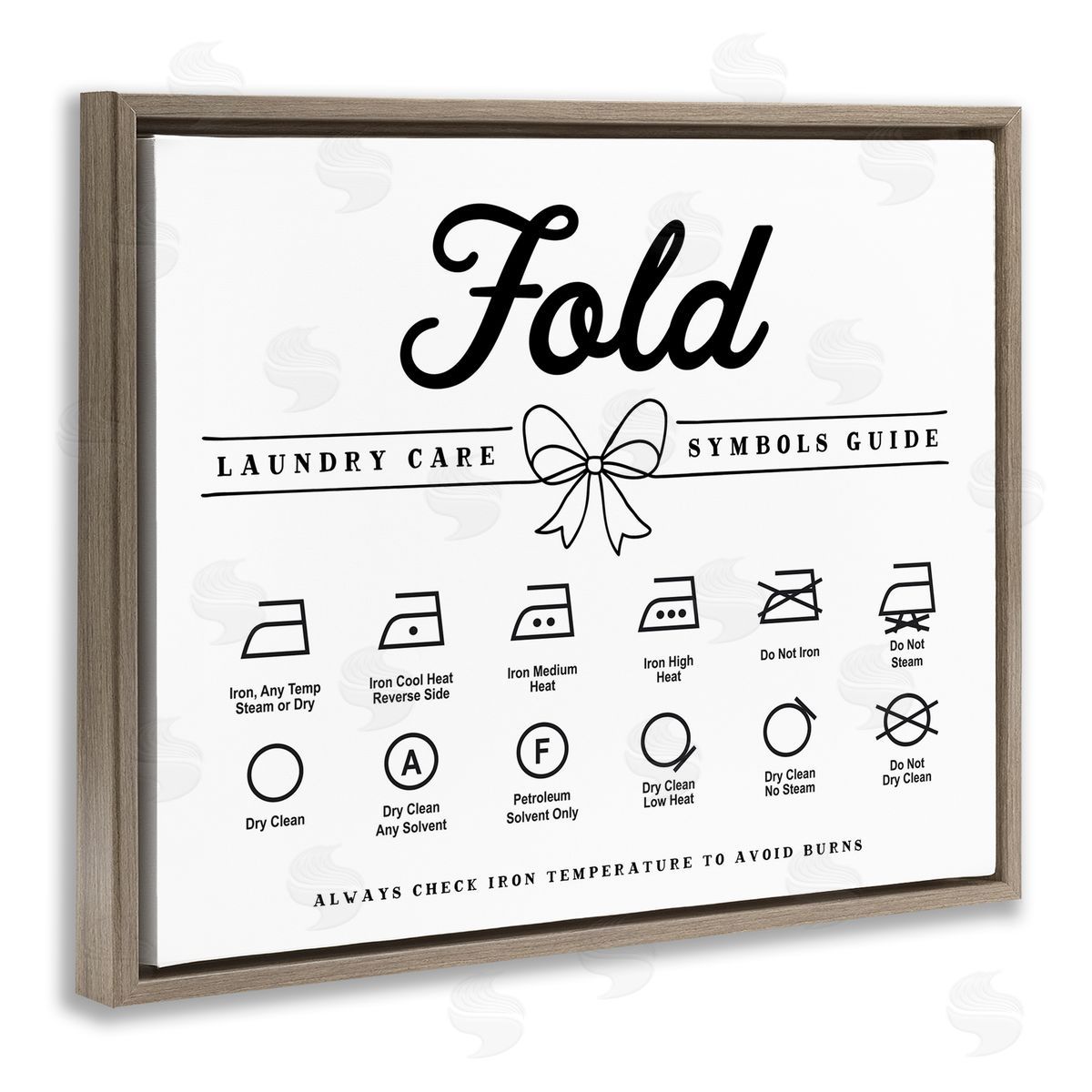 Lettered and Lined Fold Laundry Symbols Bow Detail Canvas Wall Art Print