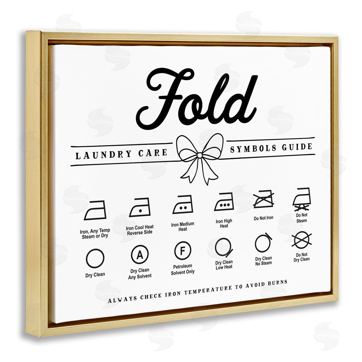 Lettered and Lined Fold Laundry Symbols Bow Detail Canvas Wall Art Print