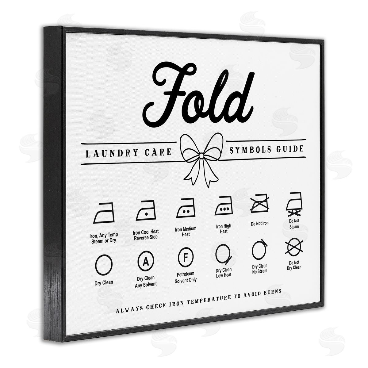 Lettered and Lined Fold Laundry Symbols Bow Detail Canvas Wall Art Print