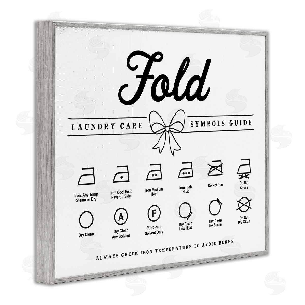 Lettered and Lined Fold Laundry Symbols Bow Detail Canvas Wall Art Print