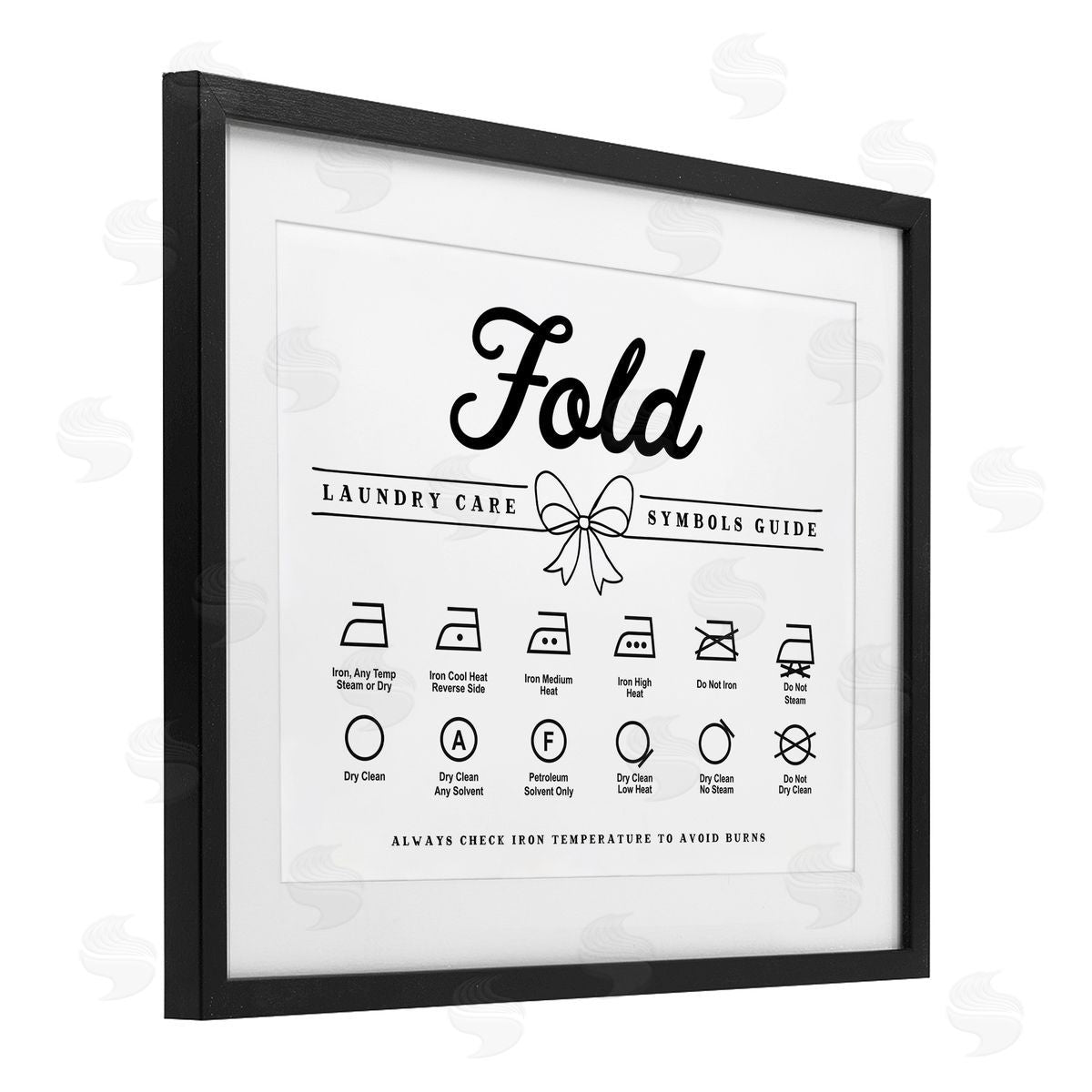 Lettered and Lined Fold Laundry Symbols Bow Detail Canvas Wall Art Print