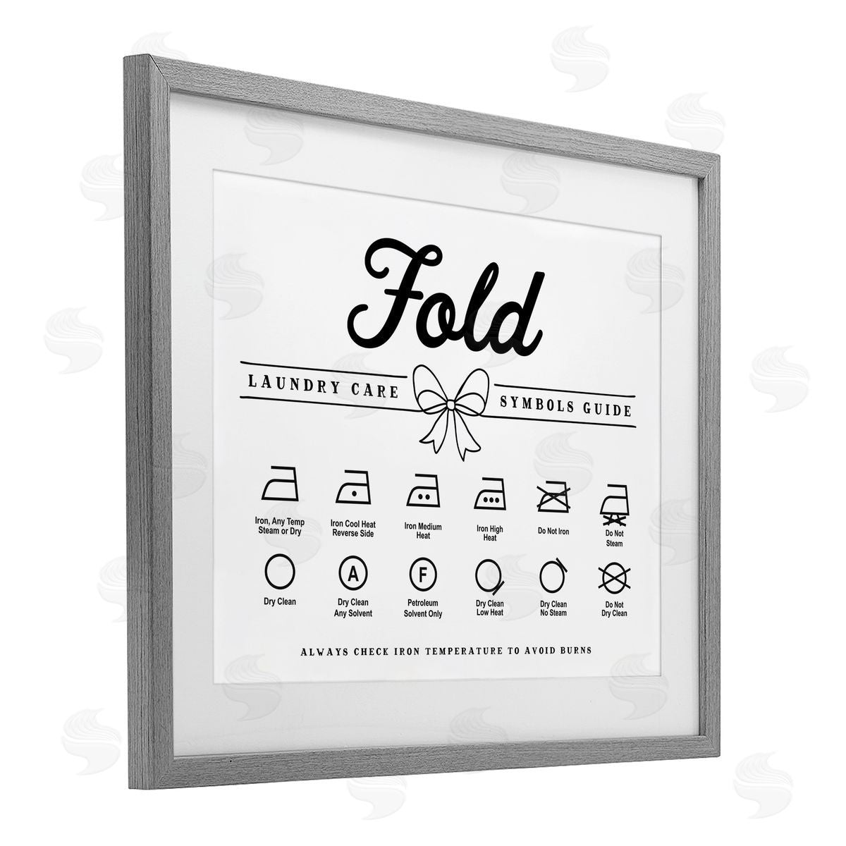 Lettered and Lined Fold Laundry Symbols Bow Detail Canvas Wall Art Print