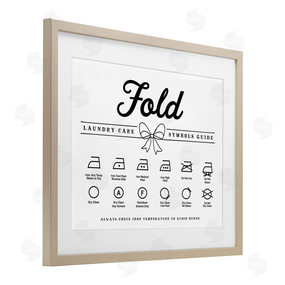 Lettered and Lined Fold Laundry Symbols Bow Detail Canvas Wall Art Print