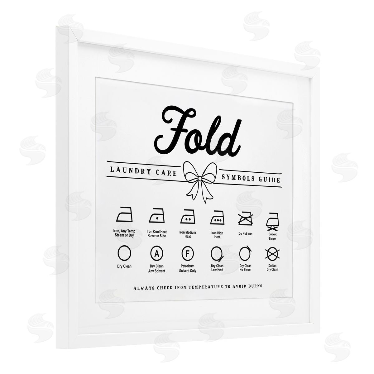 Lettered and Lined Fold Laundry Symbols Bow Detail Canvas Wall Art Print