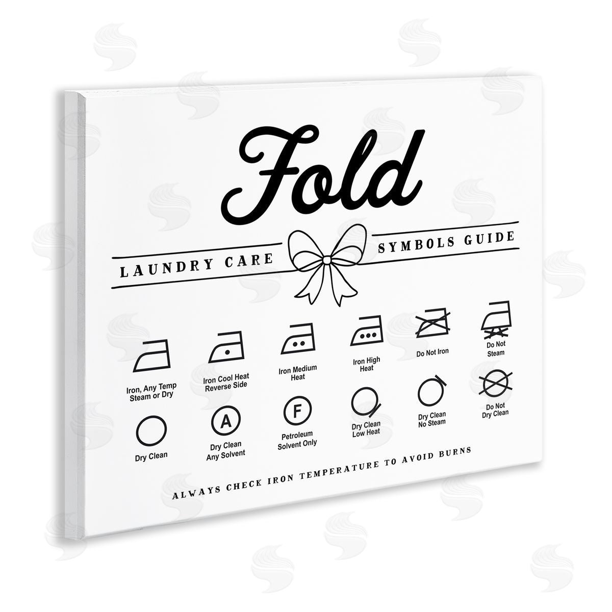 Lettered and Lined Fold Laundry Symbols Bow Detail Canvas Wall Art Print