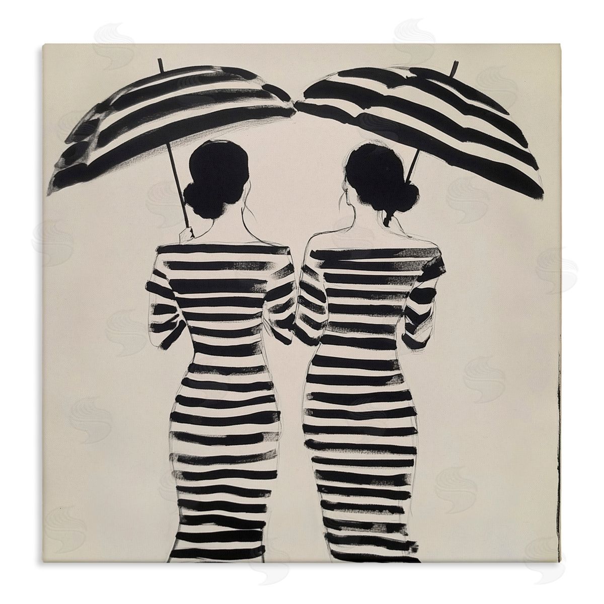 Annabelle Hall Two Women in Rain Stripes Canvas Wall Art Print