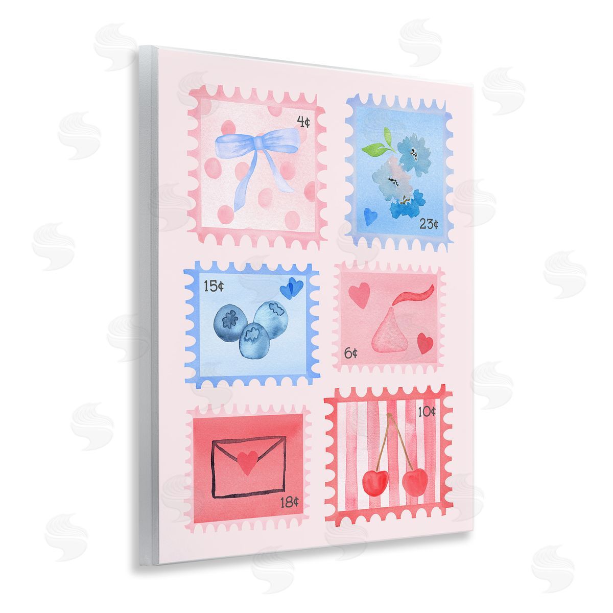 Nina Jacobs Adorable Stamps Pink Collage Canvas Wall Art Print