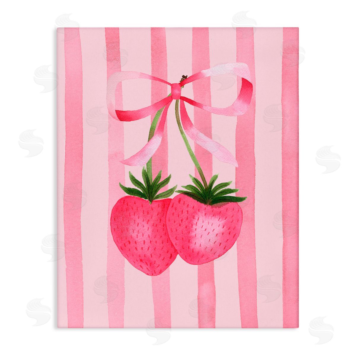 Nina Jacobs Coquette Strawberries over Stripes Canvas Wall Art Print
