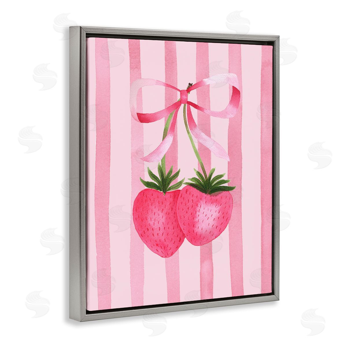 Nina Jacobs Coquette Strawberries over Stripes Canvas Wall Art Print