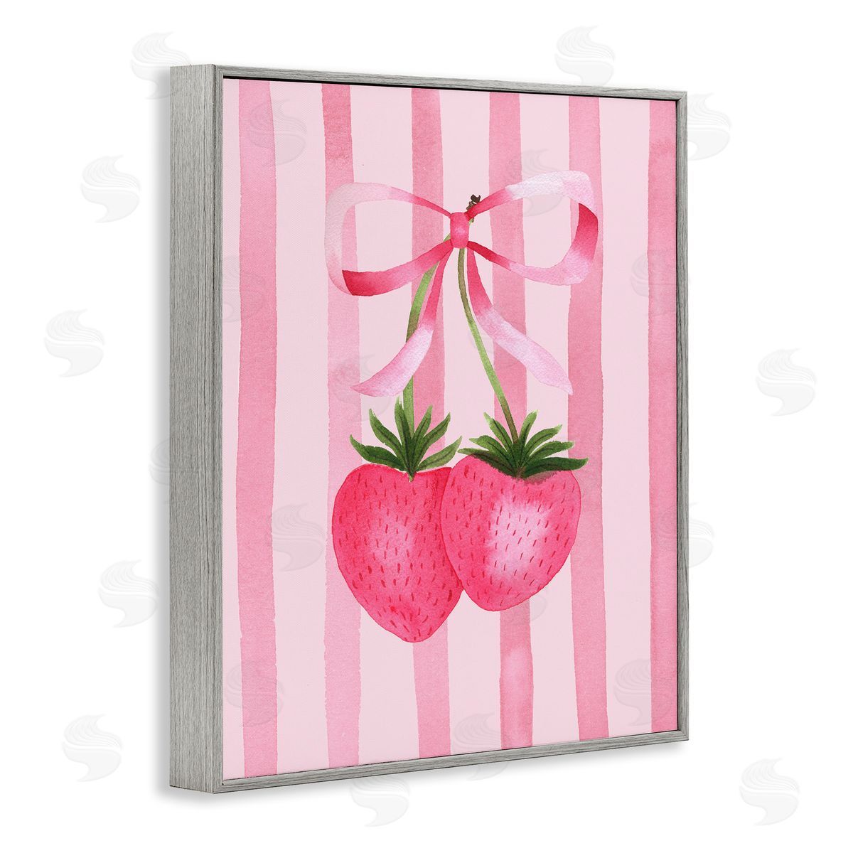 Nina Jacobs Coquette Strawberries over Stripes Canvas Wall Art Print