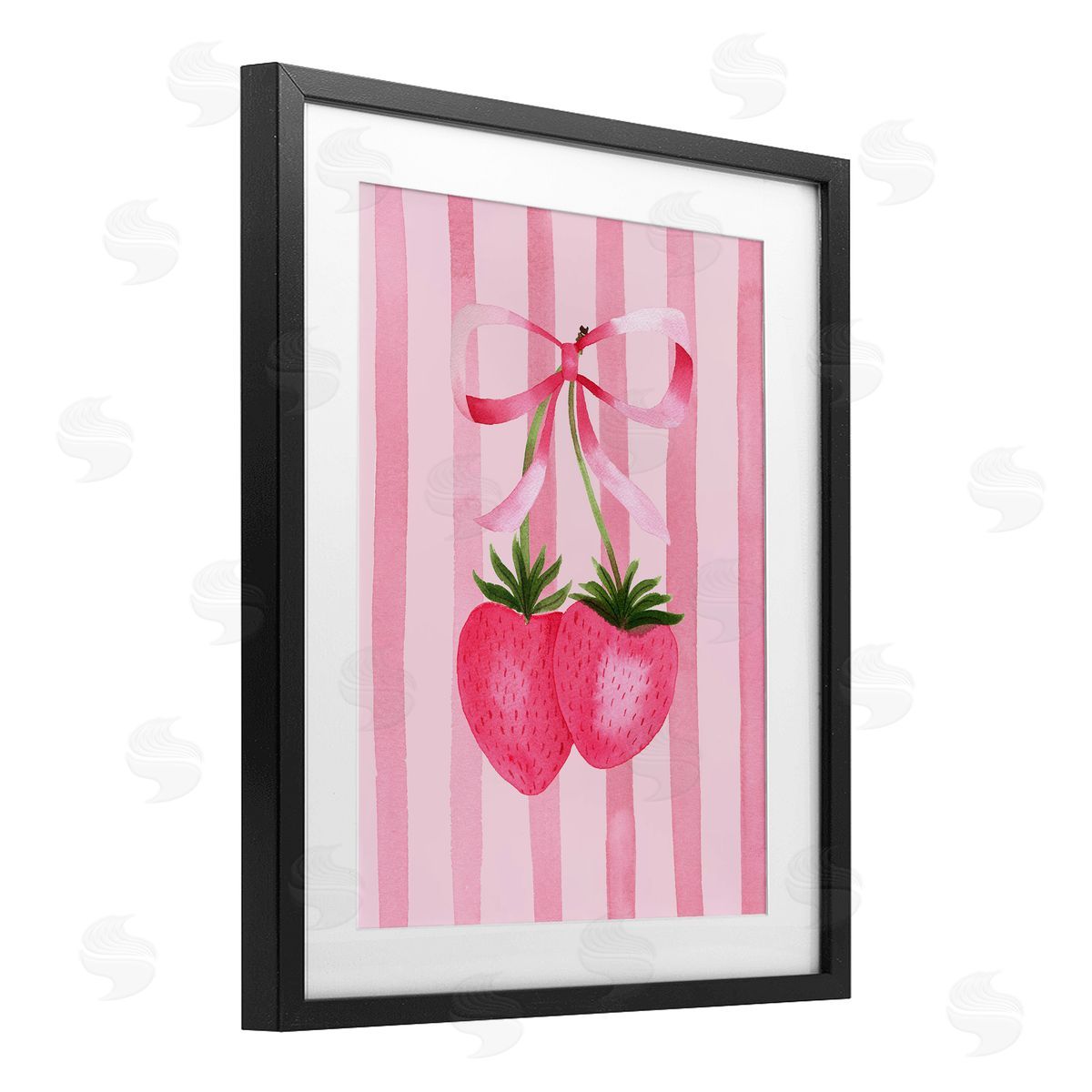 Nina Jacobs Coquette Strawberries over Stripes Canvas Wall Art Print