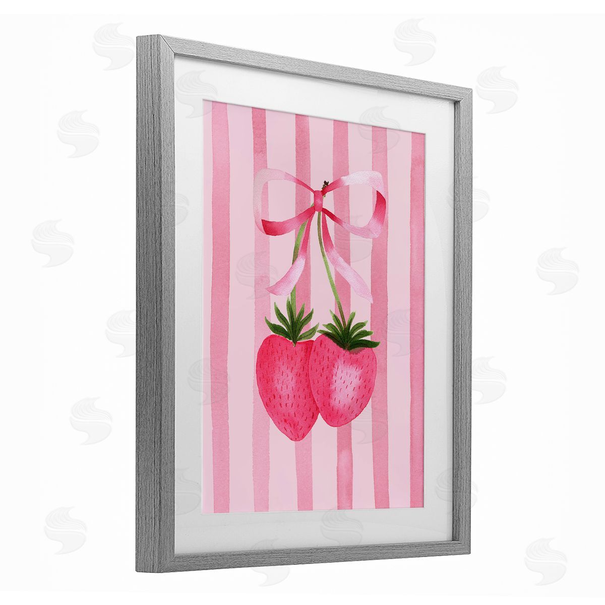 Nina Jacobs Coquette Strawberries over Stripes Canvas Wall Art Print
