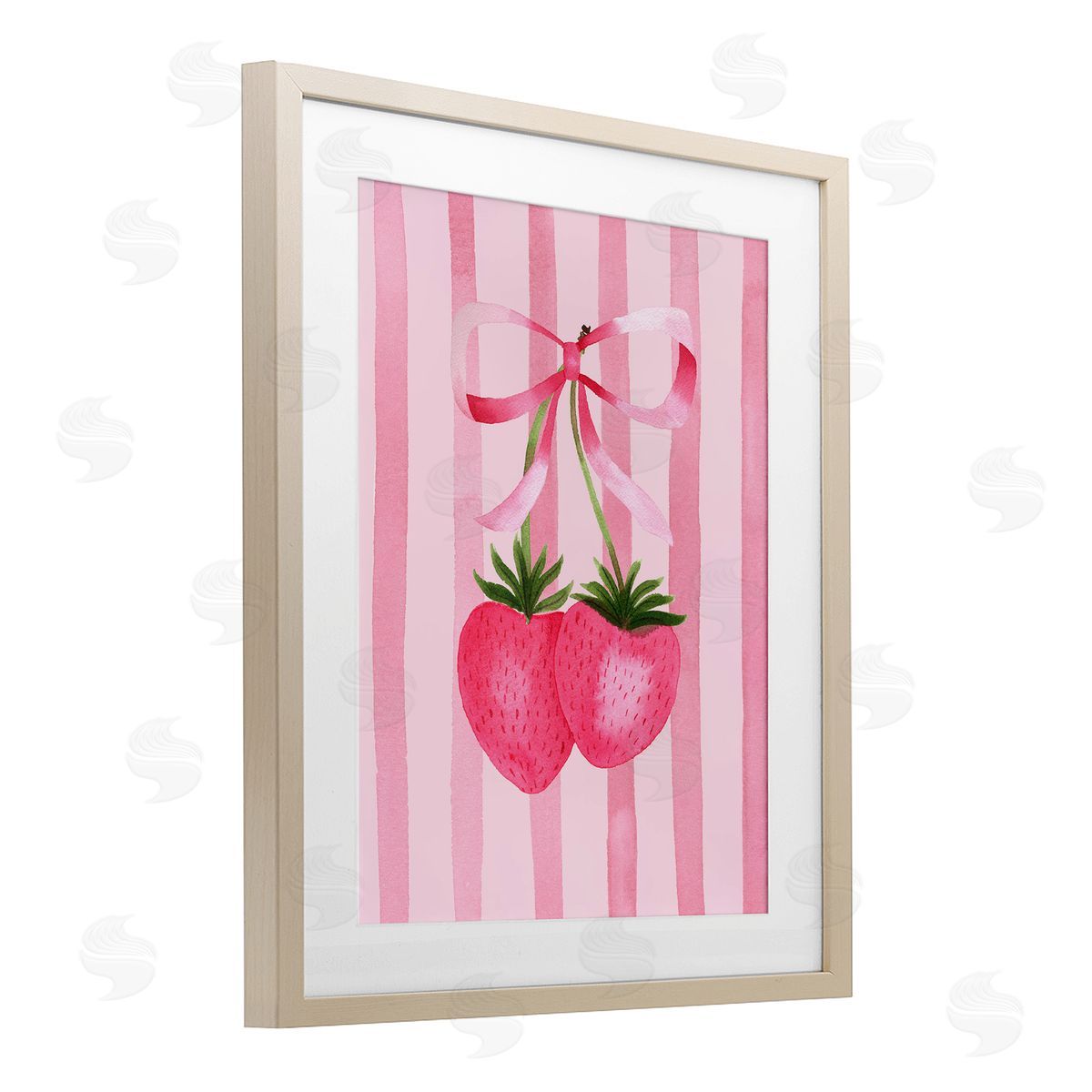 Nina Jacobs Coquette Strawberries over Stripes Canvas Wall Art Print